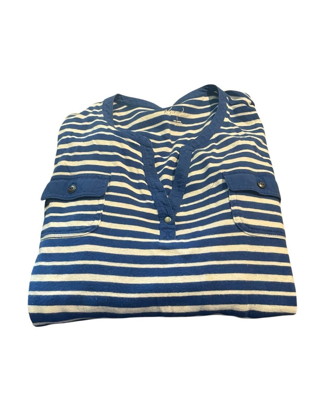 Kim Rogers size large Striped Blue & White Henley Top